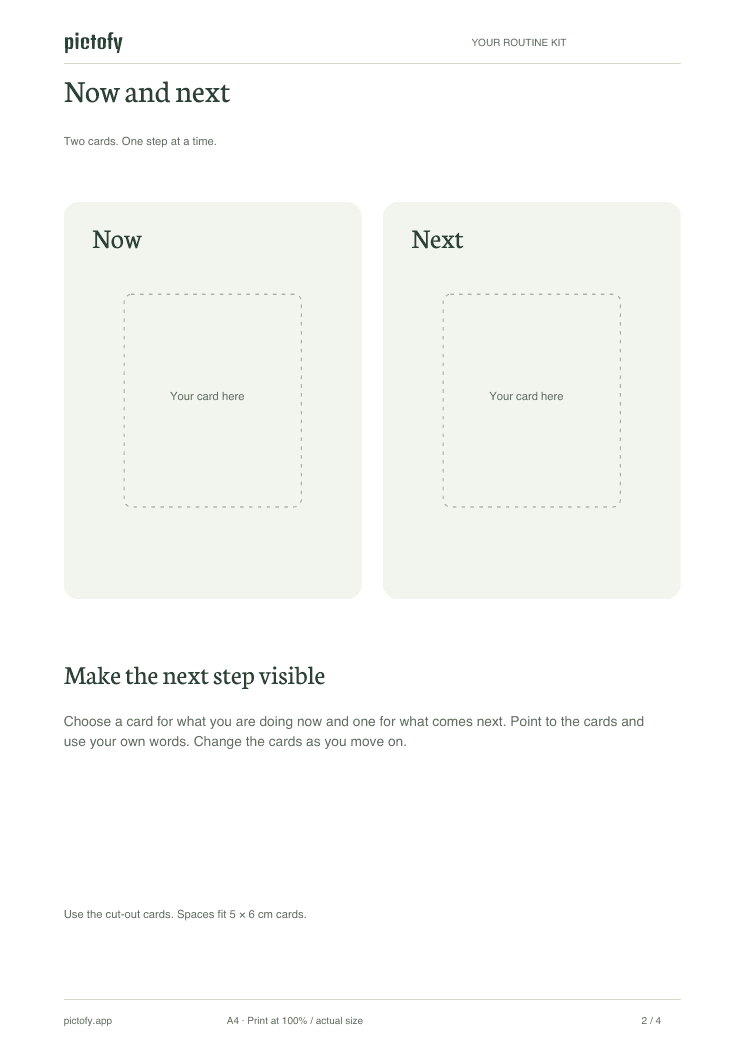 Now and next board with spaces for two cards