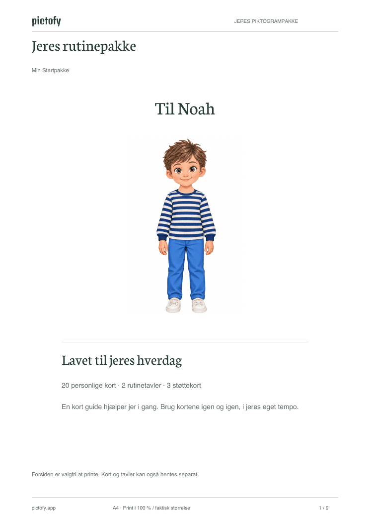 Personlig forside med Noahs navn og figur