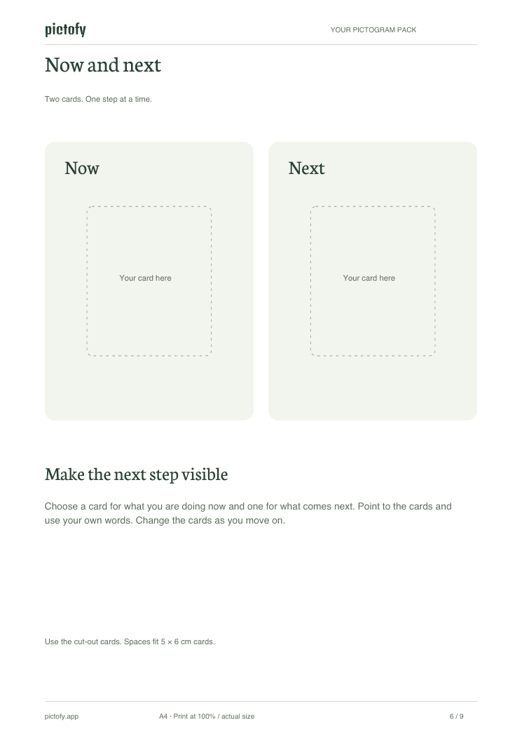 Now and next board with spaces for two cards