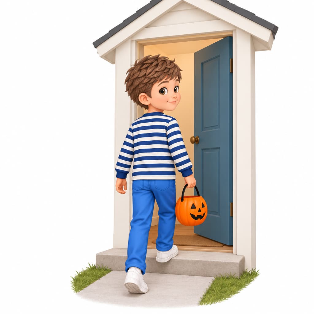 Noah goes home after the Halloween activities.