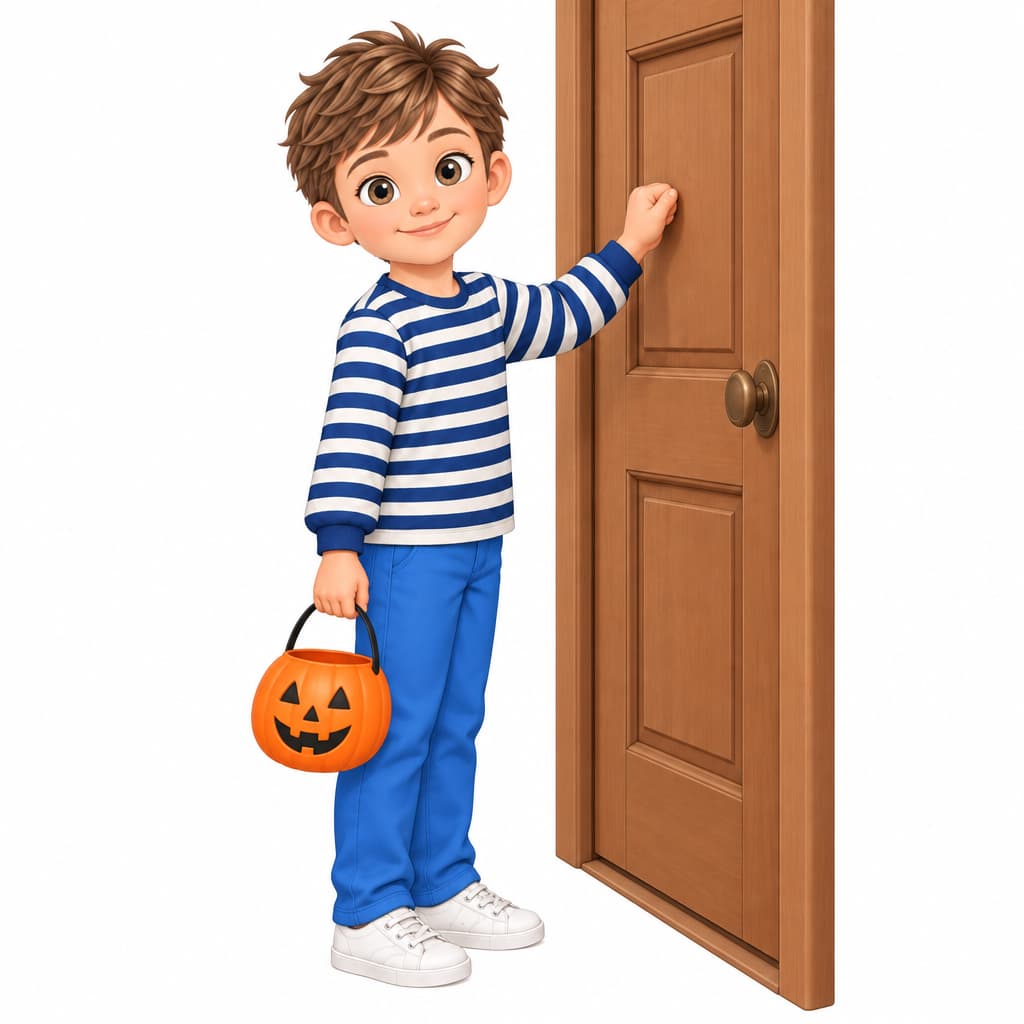Noah knocks on a door.