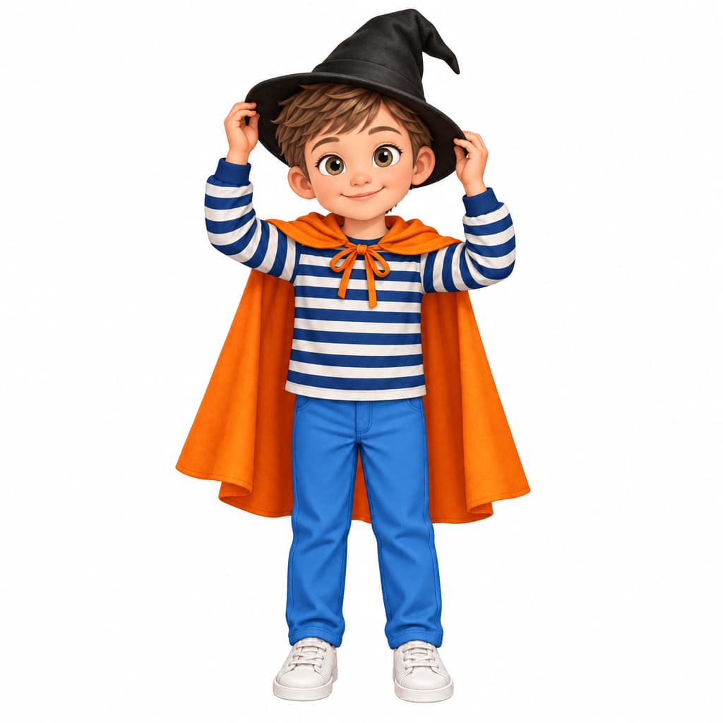 Noah puts on a Halloween costume.