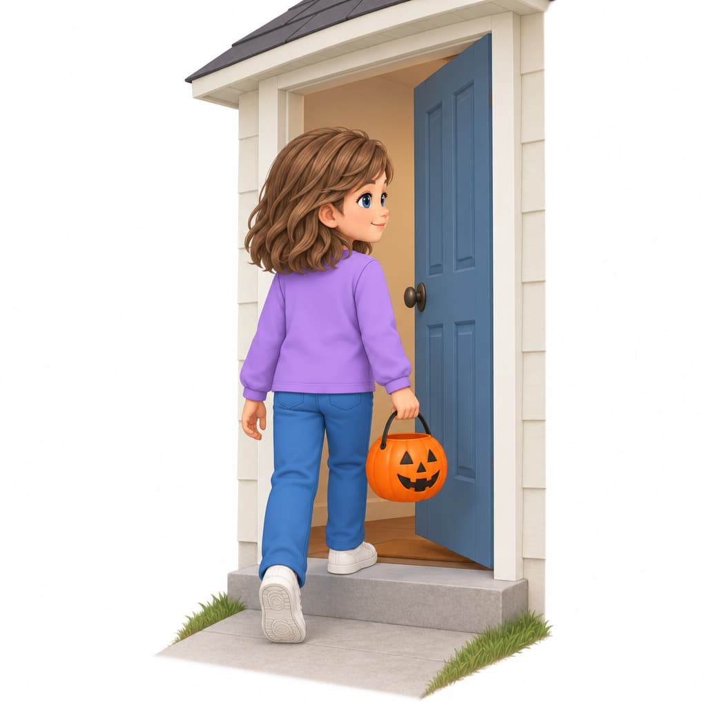 Nora goes home after the Halloween activities.