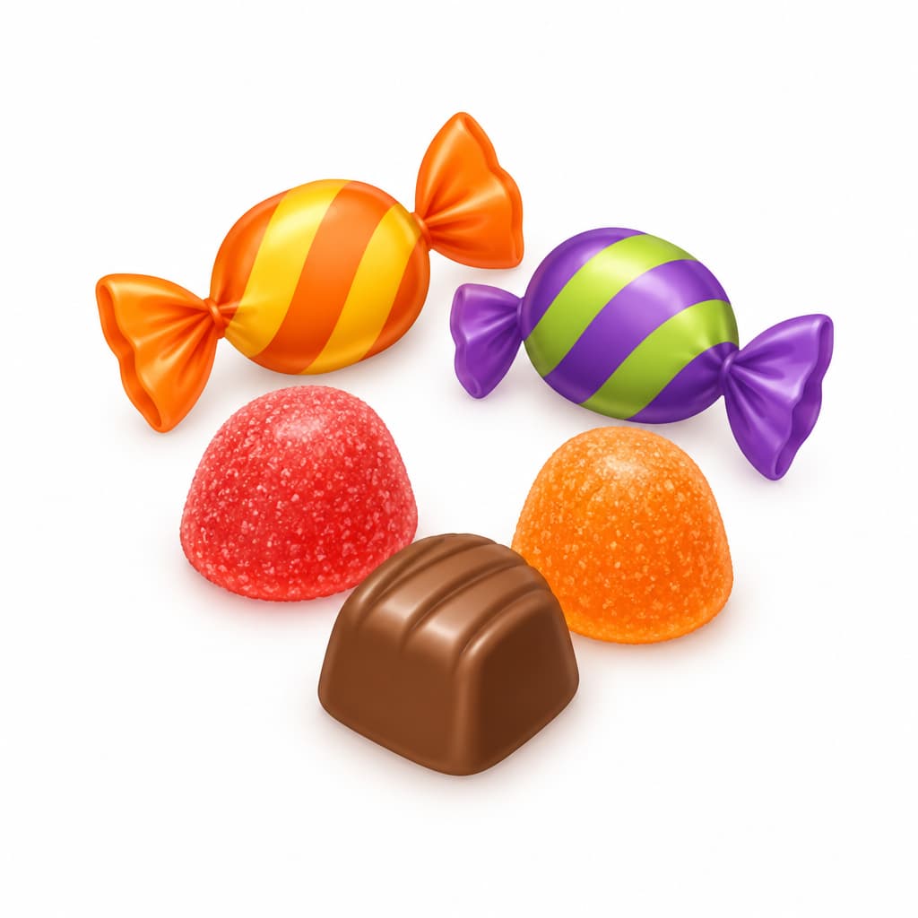 An assortment of loose sweets.