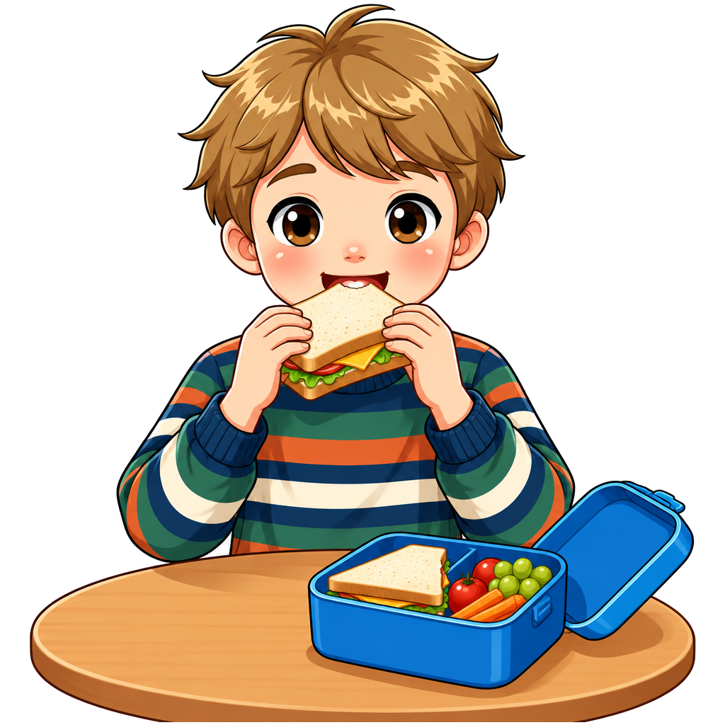 Noah spiser sin frokost