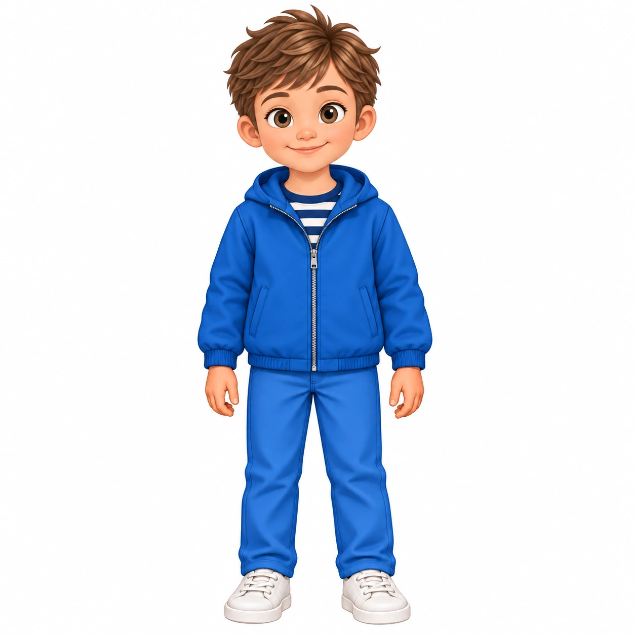 Pictogram of Noah wearing his jacket and shoes, ready by the door – step 6 in the hallway
