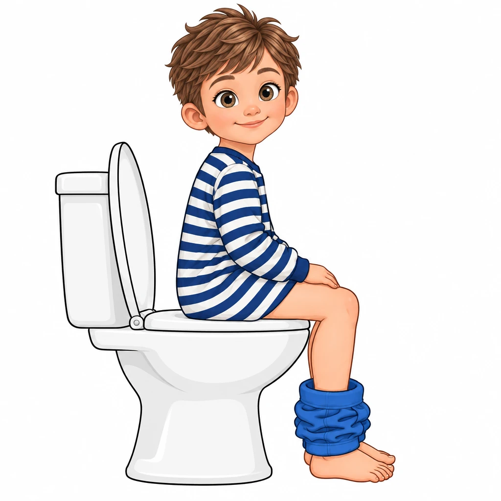 Piktogram af Noah på badeværelset ved toilettet – trin 1 i badeværelsesrutinen