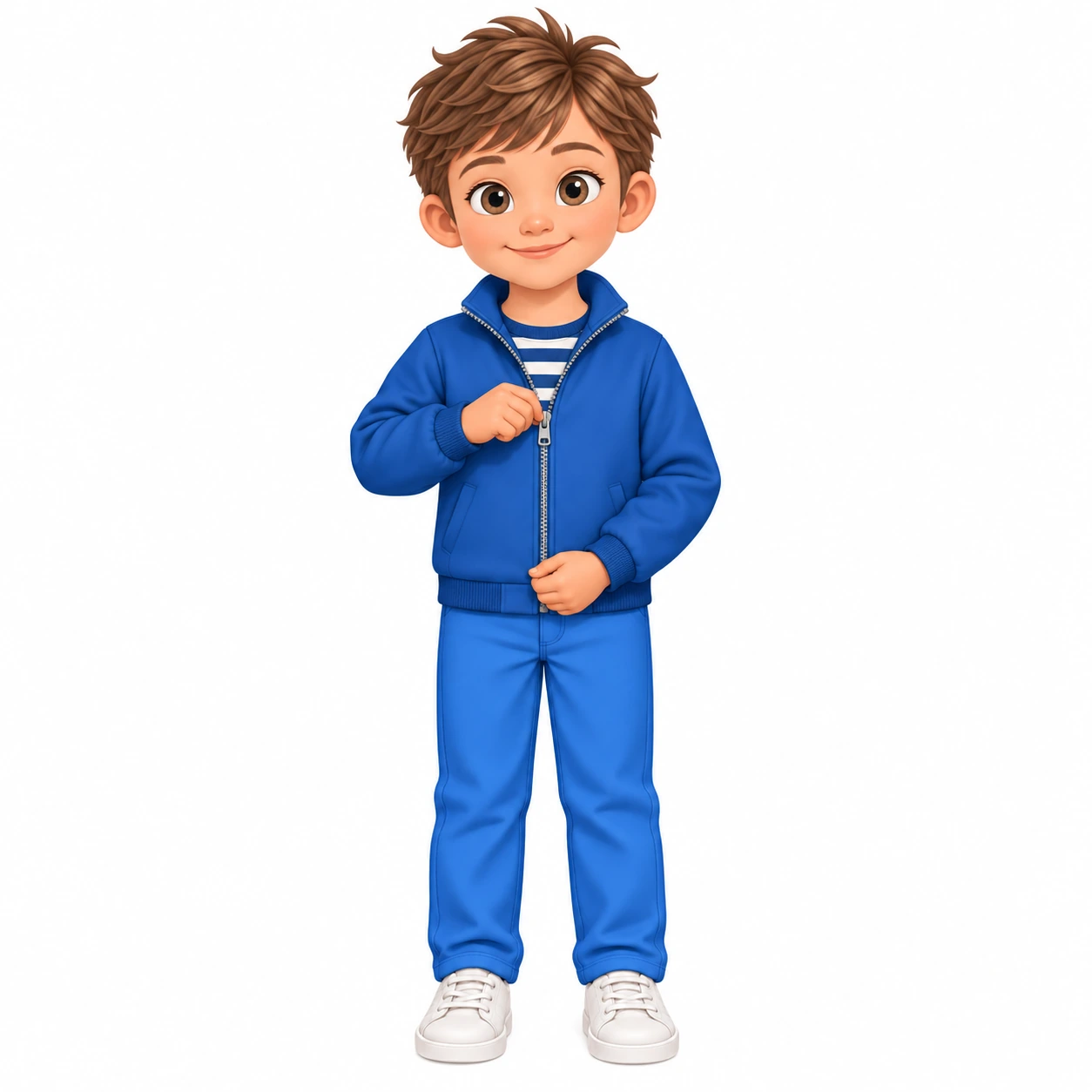 Pictogram of Noah zipping up the front of his jacket – step 5 in the hallway
